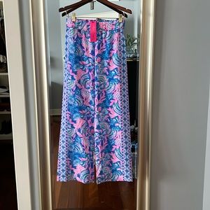 NWT Lilly Pulitzer 32" Bal Harbour Palazzo Pant Blue Tang Sitting Seaside Size S